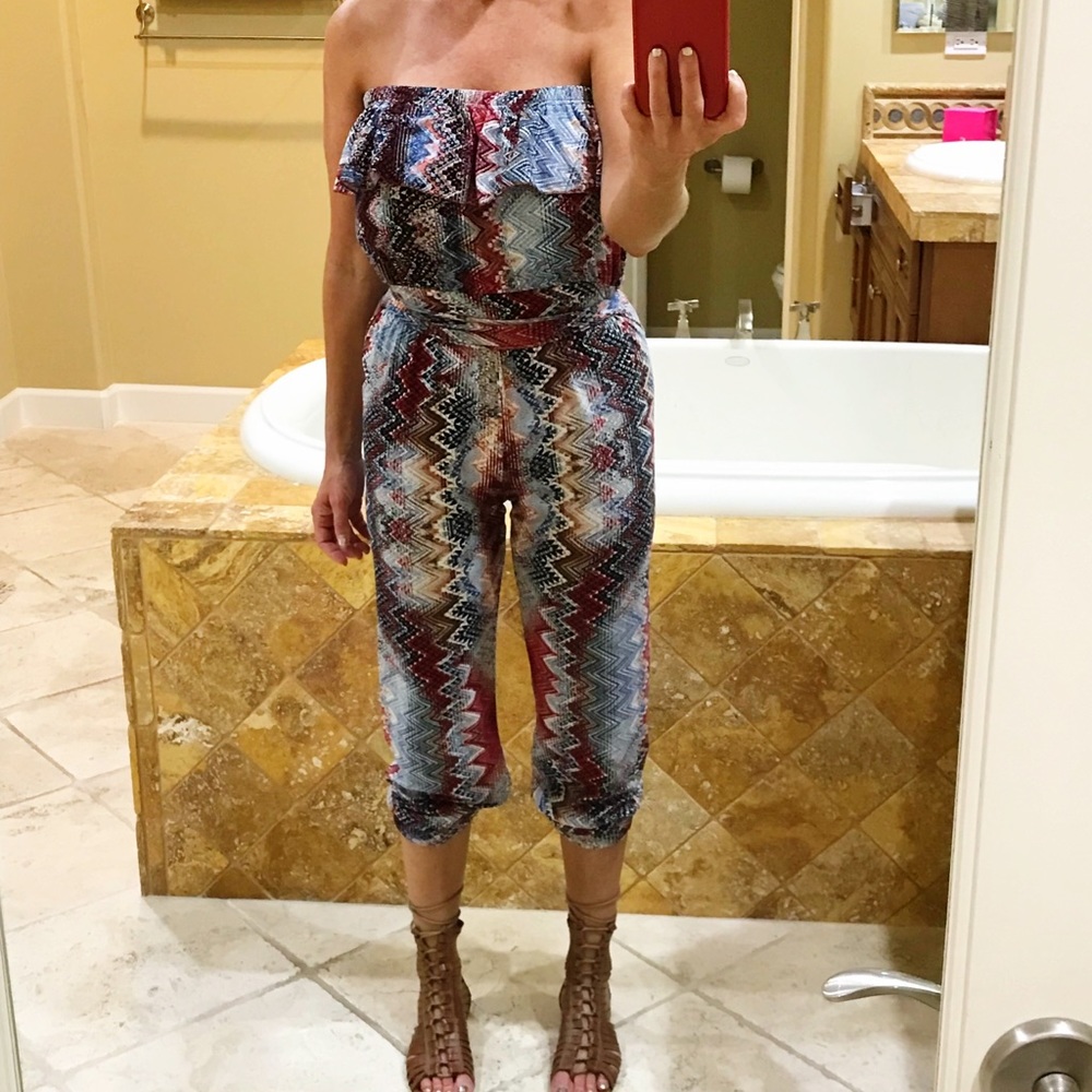 Bliss, Strapless Ruffled Top Jumpsuit, Size Med